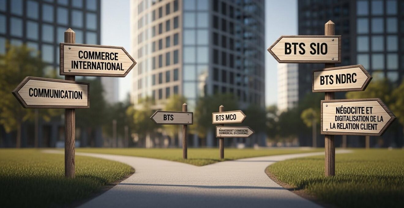 Éléments symboliques représentant le choix du BTS comme tremplin professionnel et son lien avec le bac pro