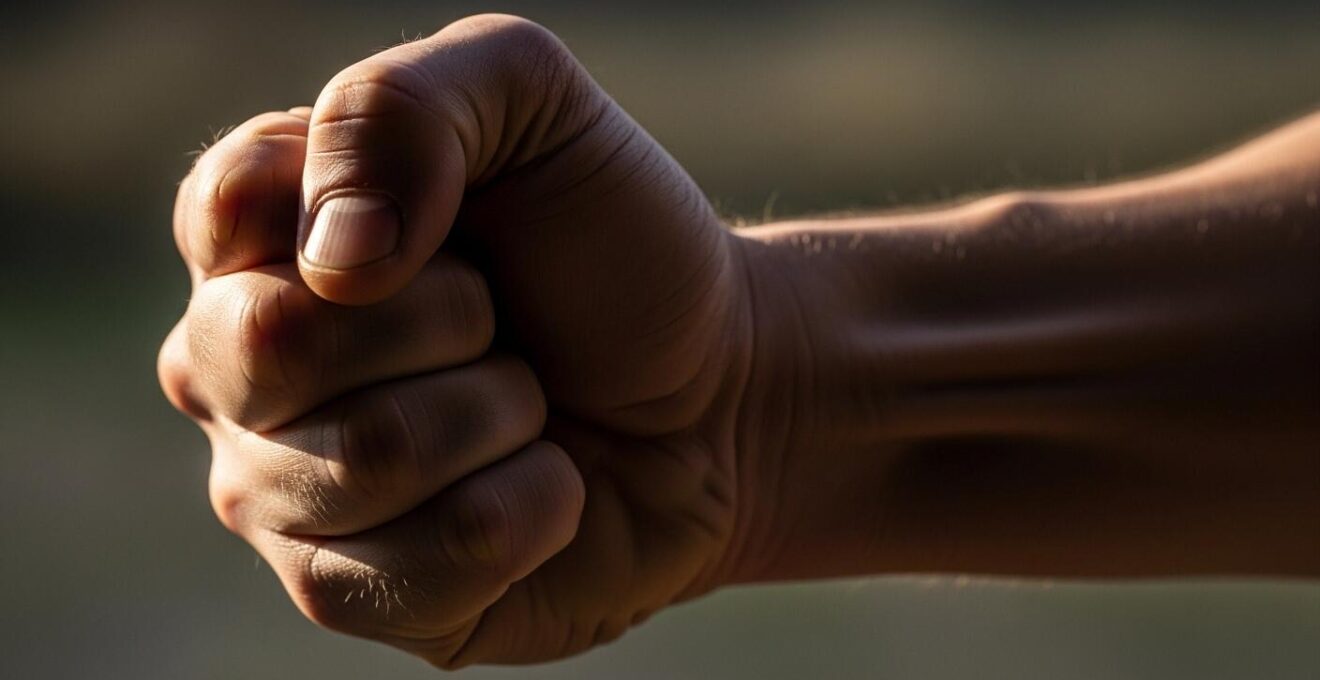Main serrée en poing d'un sportif signifiant la force et la gestion du stress en équipe
