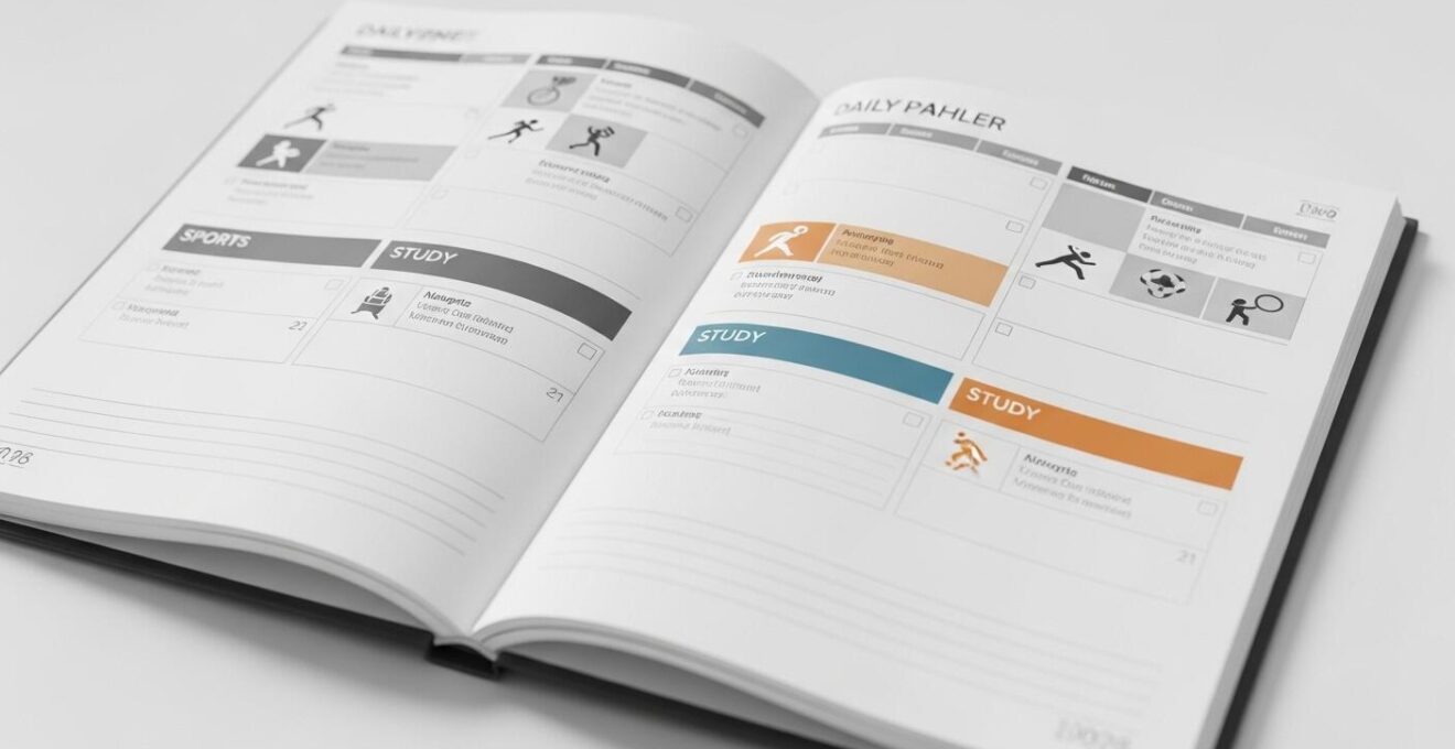 Vue détaillée d'un agenda sportif et scolaire organisé et équilibré