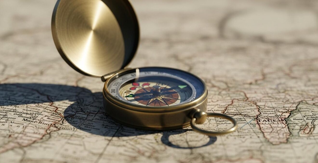 Image symbolique d'une boussole sur une carte pour évoquer la stratégie du test TAGE MAGE