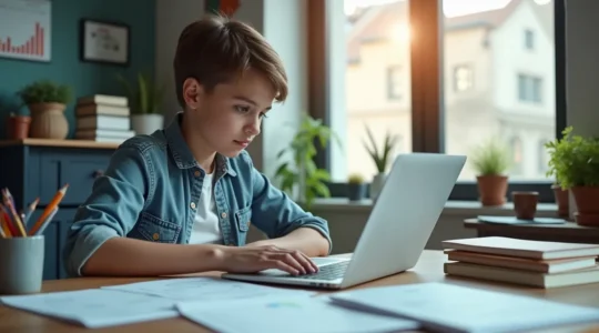 Illustration symbolique représentant un étudiant en candidat libre préparant le bac comme une startup, entouré d'éléments liés à l'administration, la planification et la formation autonome.