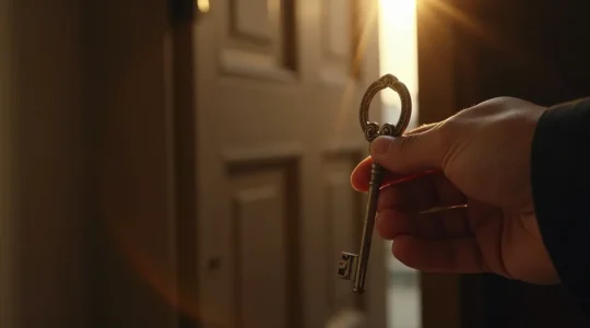 Une clé ancienne tenant à portée de main devant une porte fermée symbolisant le choix déterminant d'un diplôme pour la carrière professionnelle