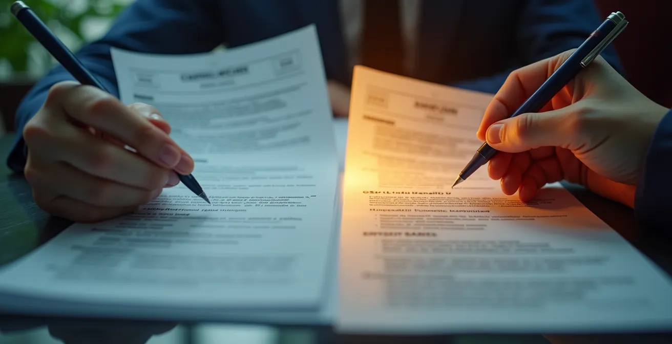 Comparaison visuelle montrant la transformation d'un CV basique en CV valorisant les compétences acquises lors du chef-d'œuvre