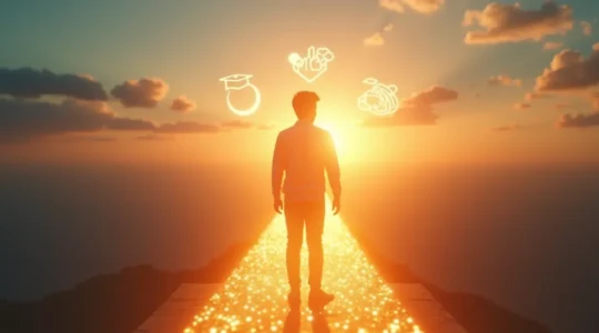 Illustration symbolique d'un tremplin menant à un avenir professionnel ou académique réussi, représentant le tutorat comme un levier de progression