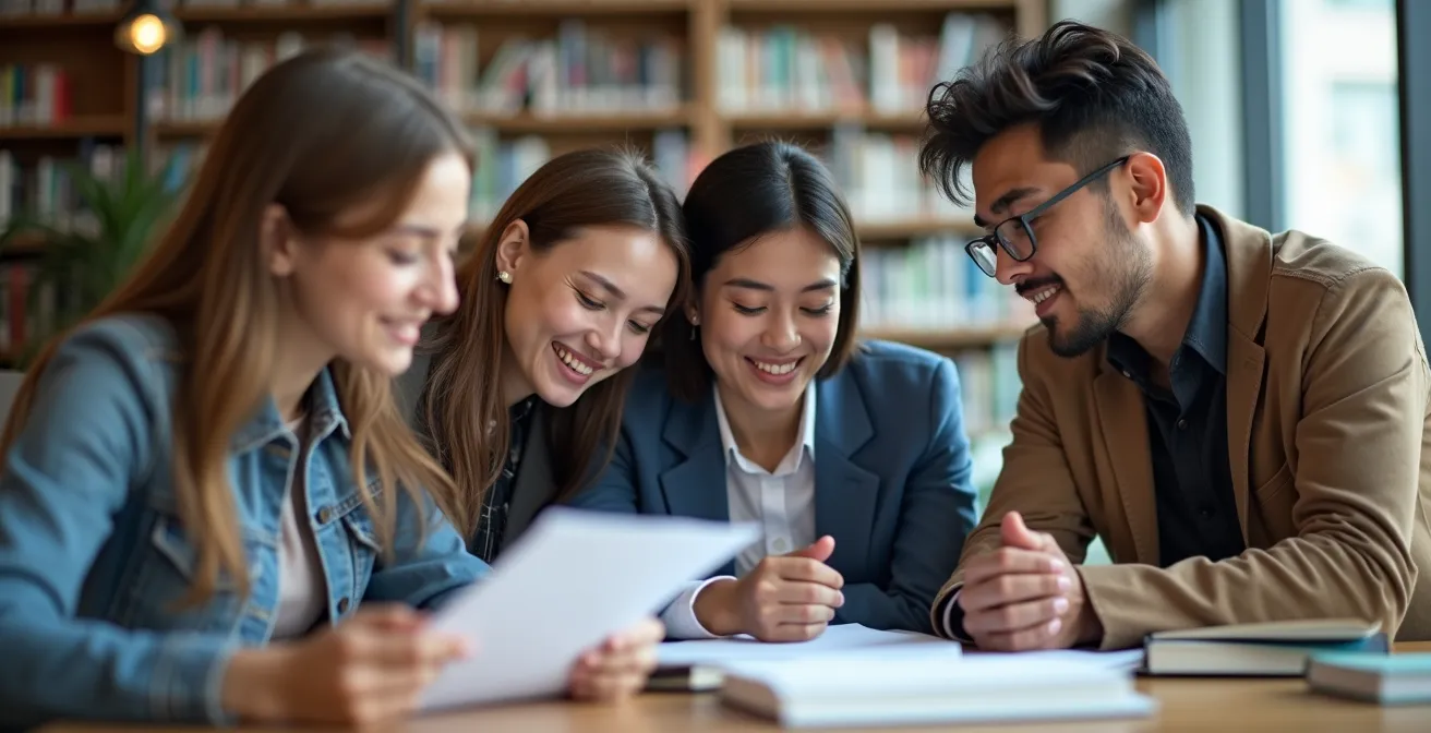 Groupe diversifié de candidats en situation de préparation dans un espace moderne