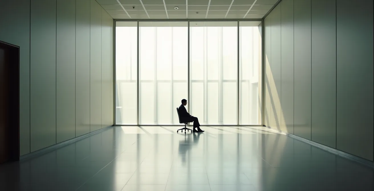 Vue d'ensemble d'un candidat en situation d'oral dans un environnement académique