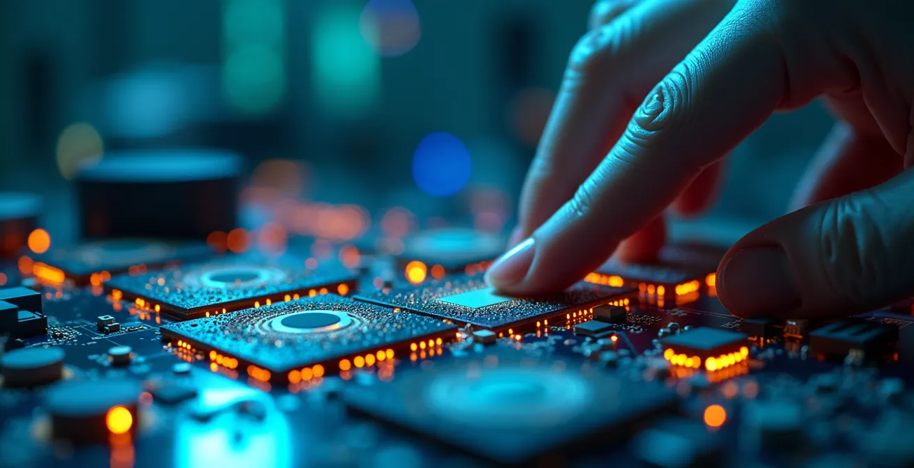 Jeunes ingénieurs manipulant des technologies de pointe dans un laboratoire moderne