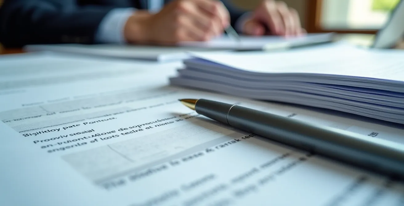 Vue macro de documents administratifs structurés sur un bureau