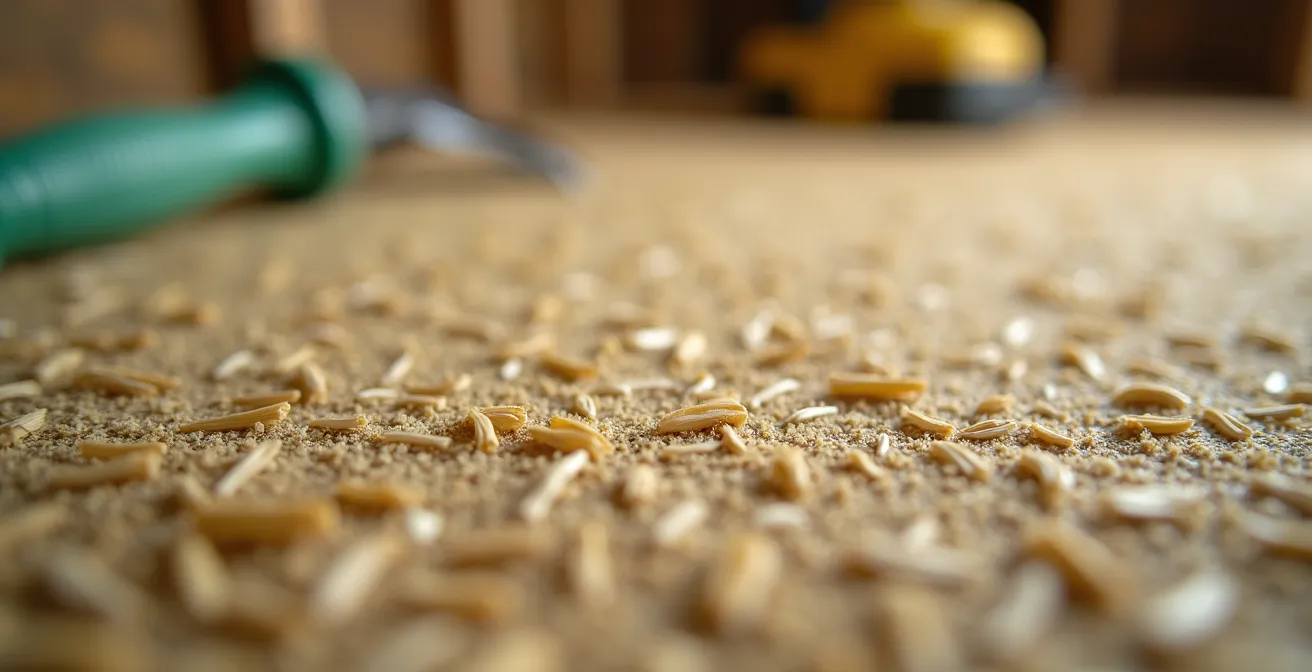 Vue macro de matériaux d'isolation écologique sur un chantier de rénovation