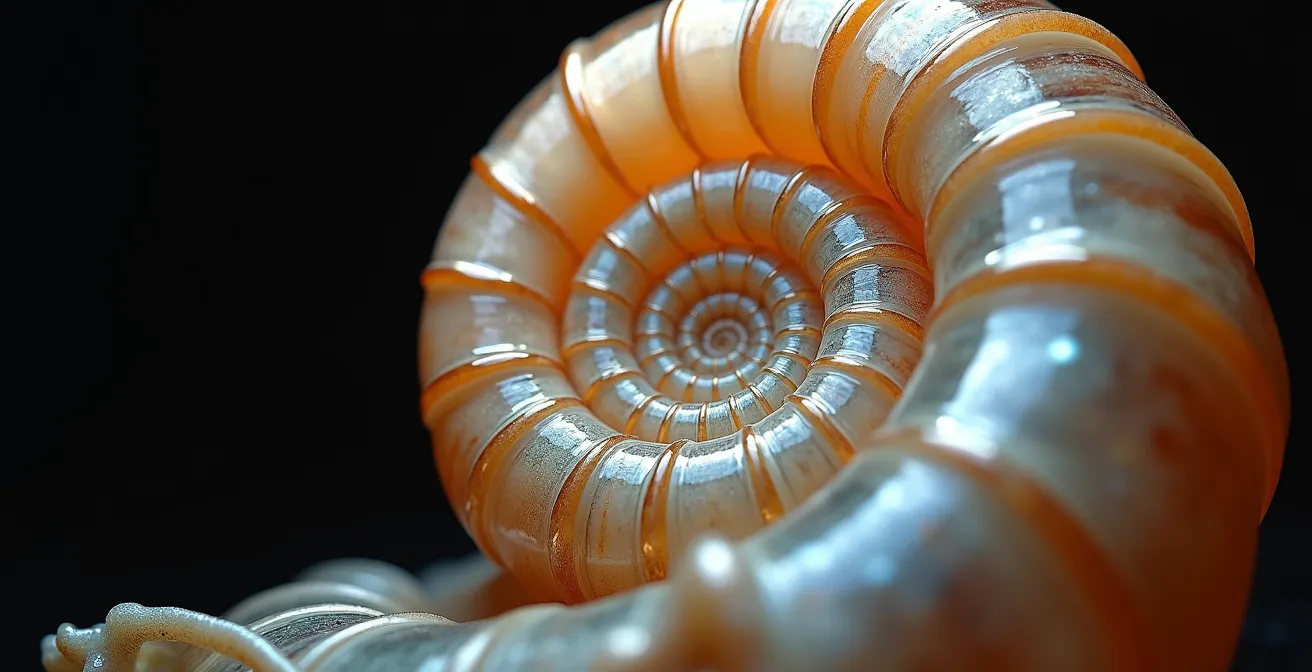 Texture macro d'une spirale naturelle illustrant la progression de la pensée